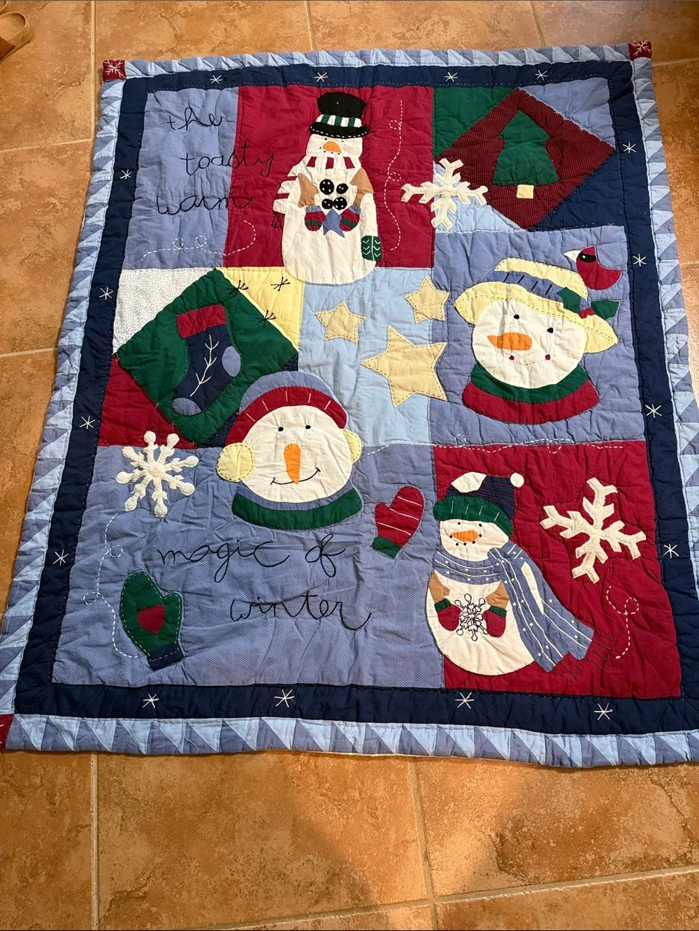 Kohl's Snowman Patchwork Throw Blanket - Blue, Red, Green